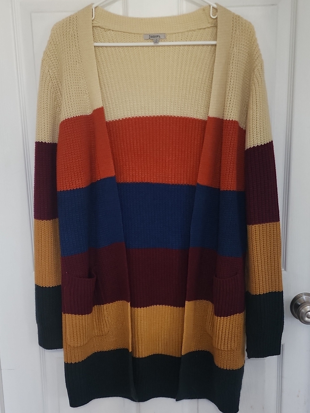 J.O.A. Colorblock Striped Open-Front Cardigan Sweater - Multicolor